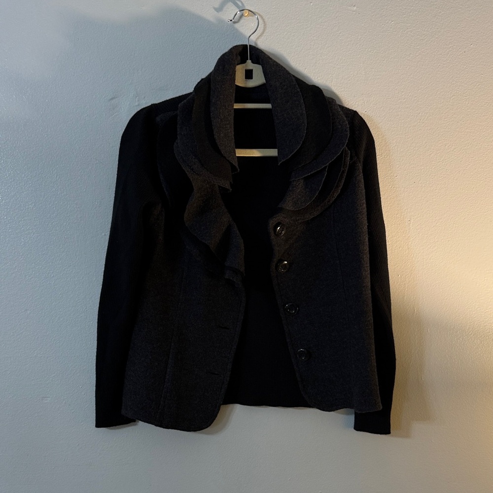 Black and Gray Ruffled Cardigan